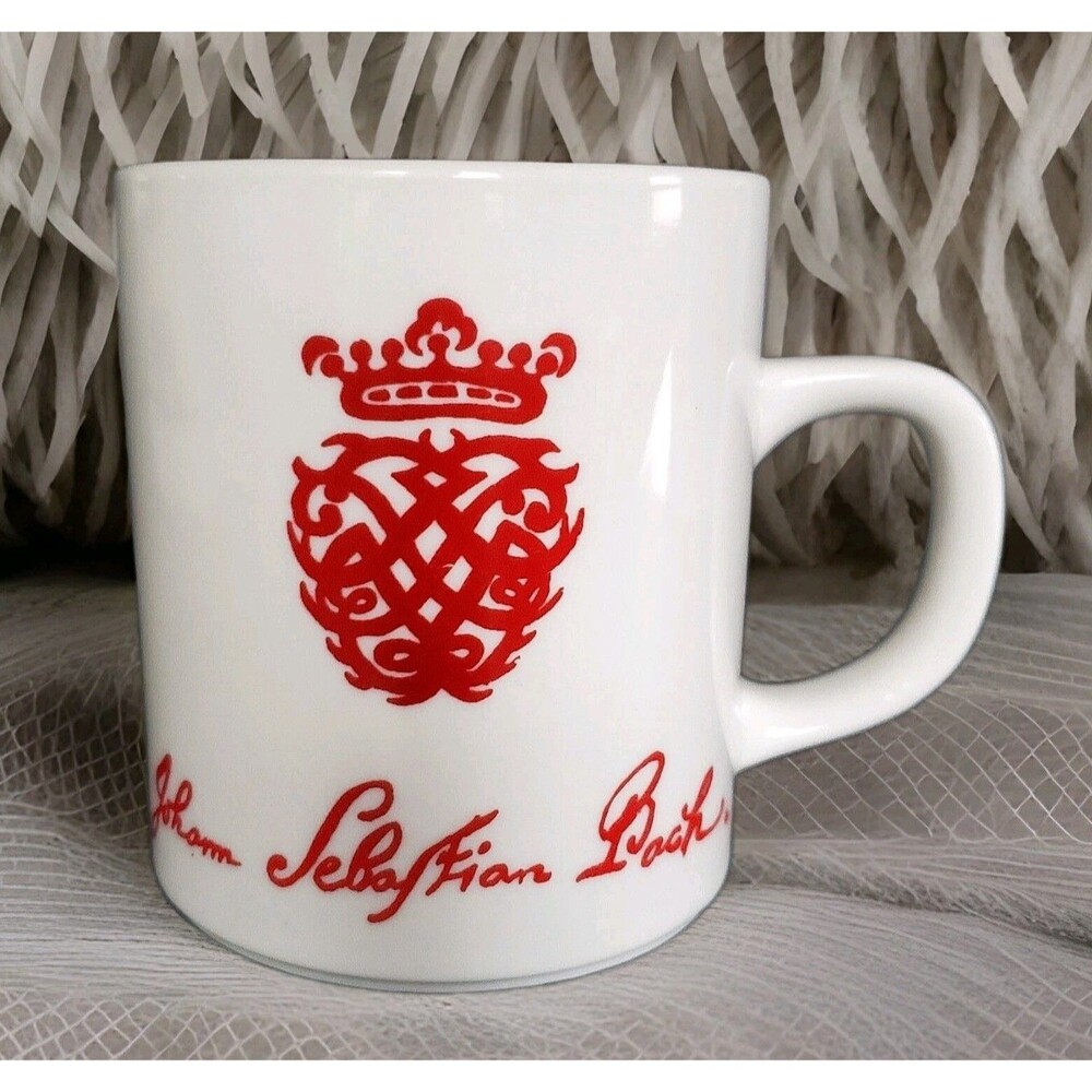 Johann Sebastian Bach Composer Red Royal Crown Crest Coffee Mug Music Cup Vtg 80